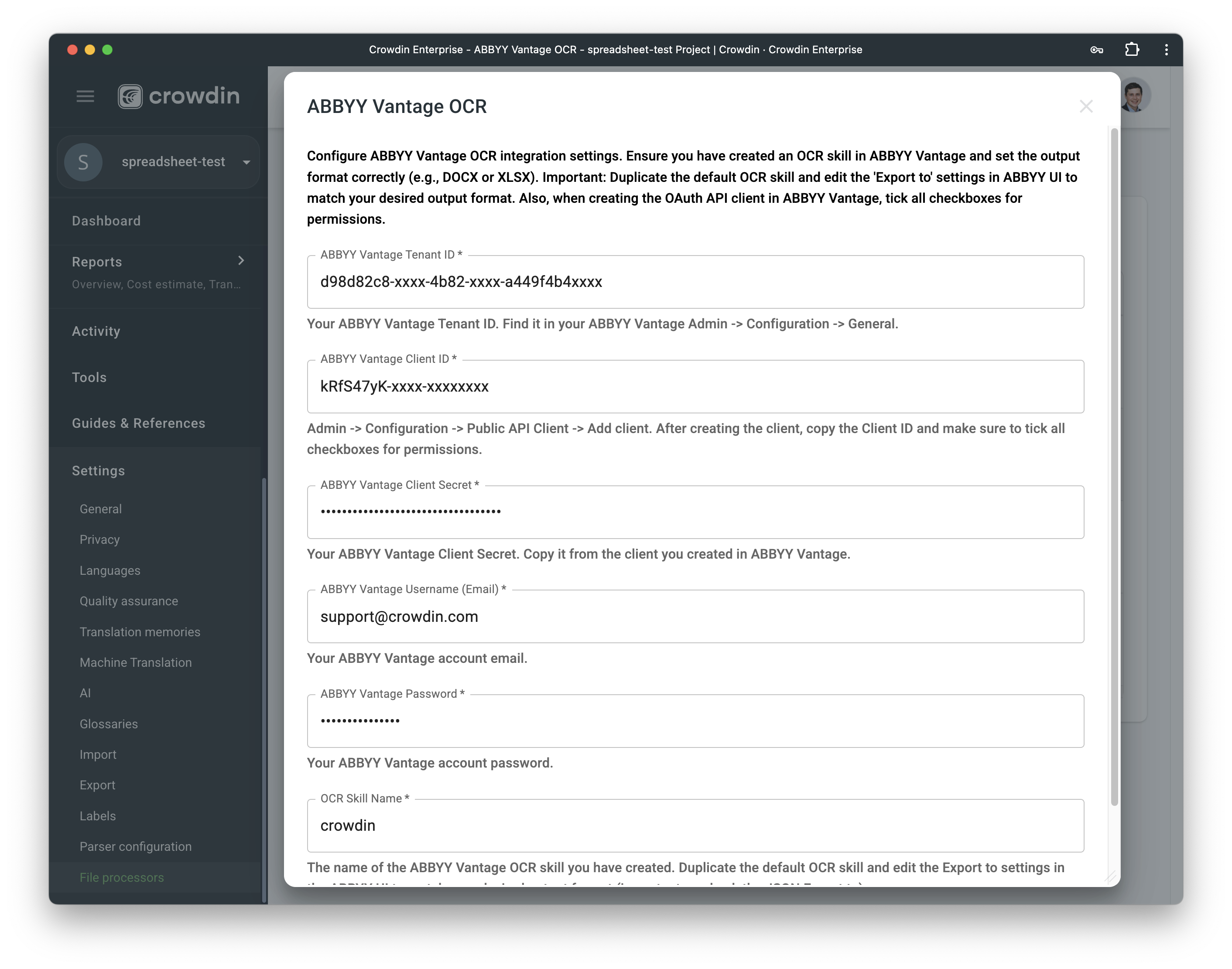 Crowdin ABBYY Vantage OCR Integration