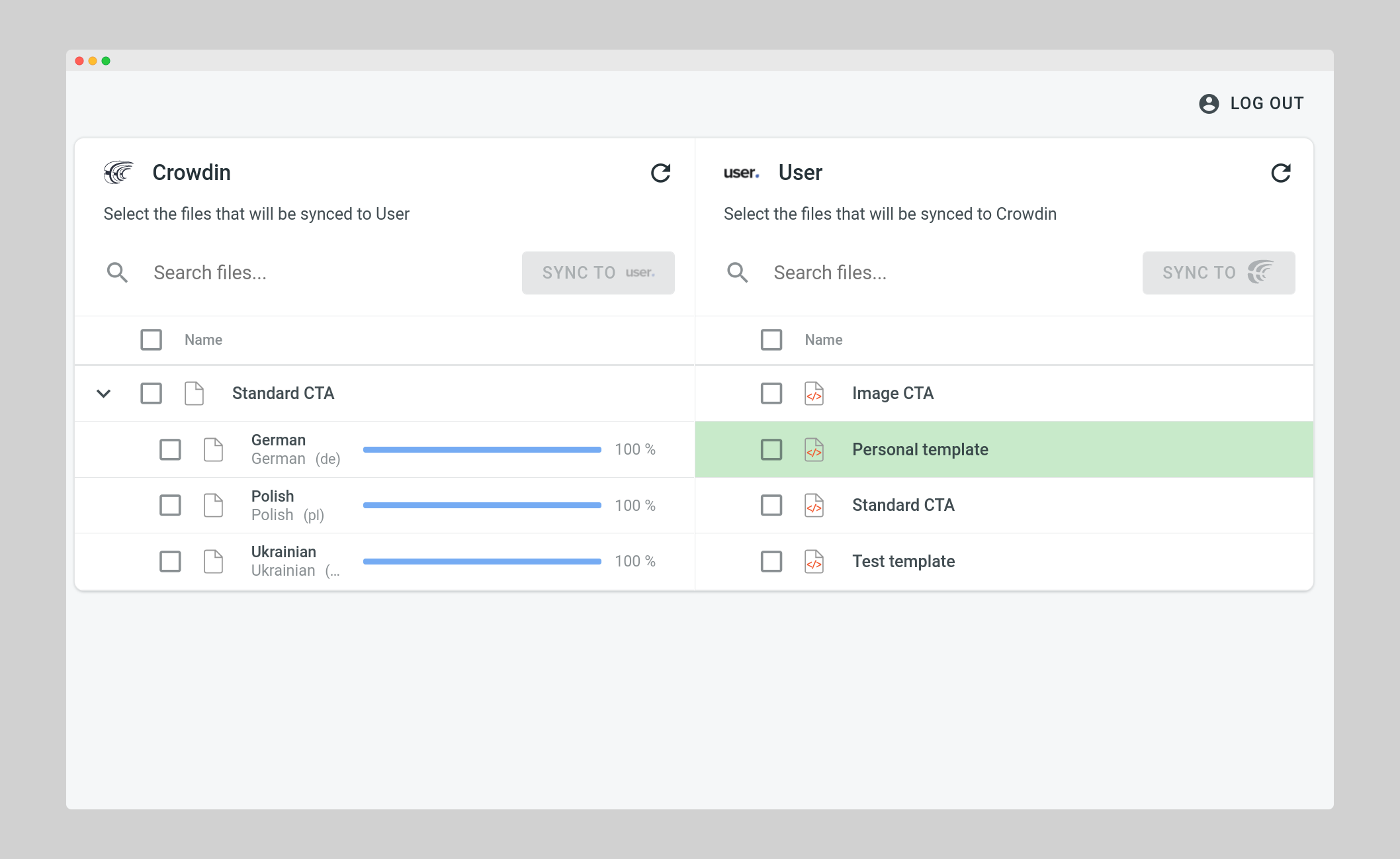 User.com translation synchronization. Screenshot
