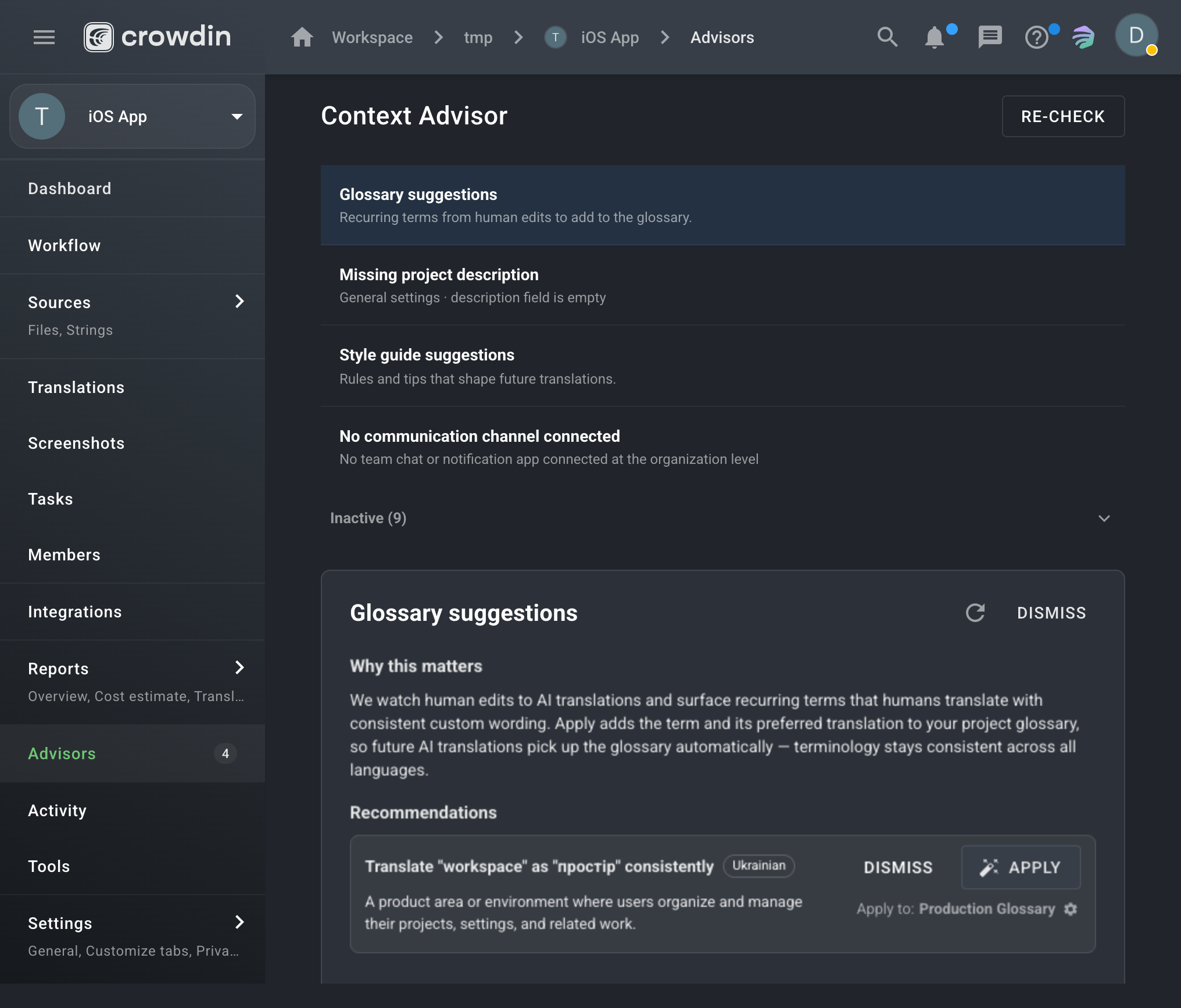 ai translations assistant for your project that learns from human edits