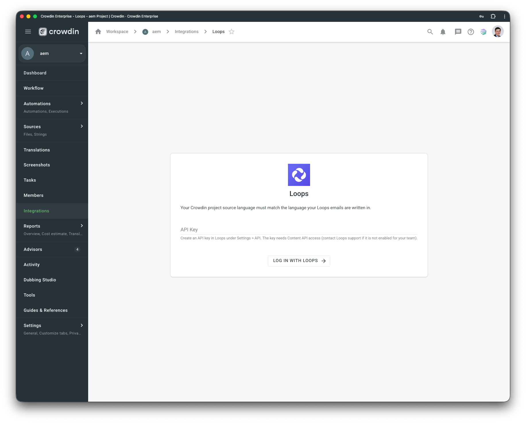 Loops.so configuration. Screenshot