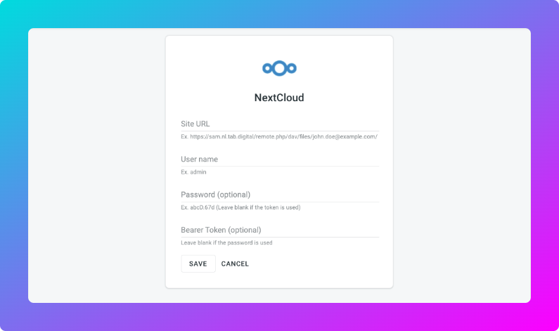 NextCloud configuration. Screenshot