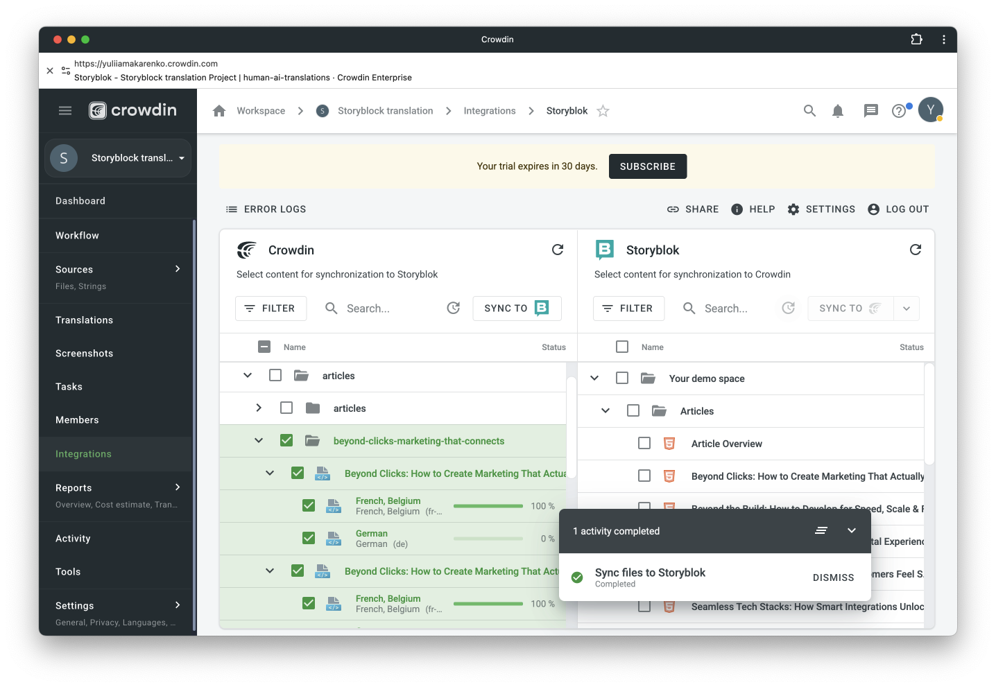 Sync translated files back to Storyblok