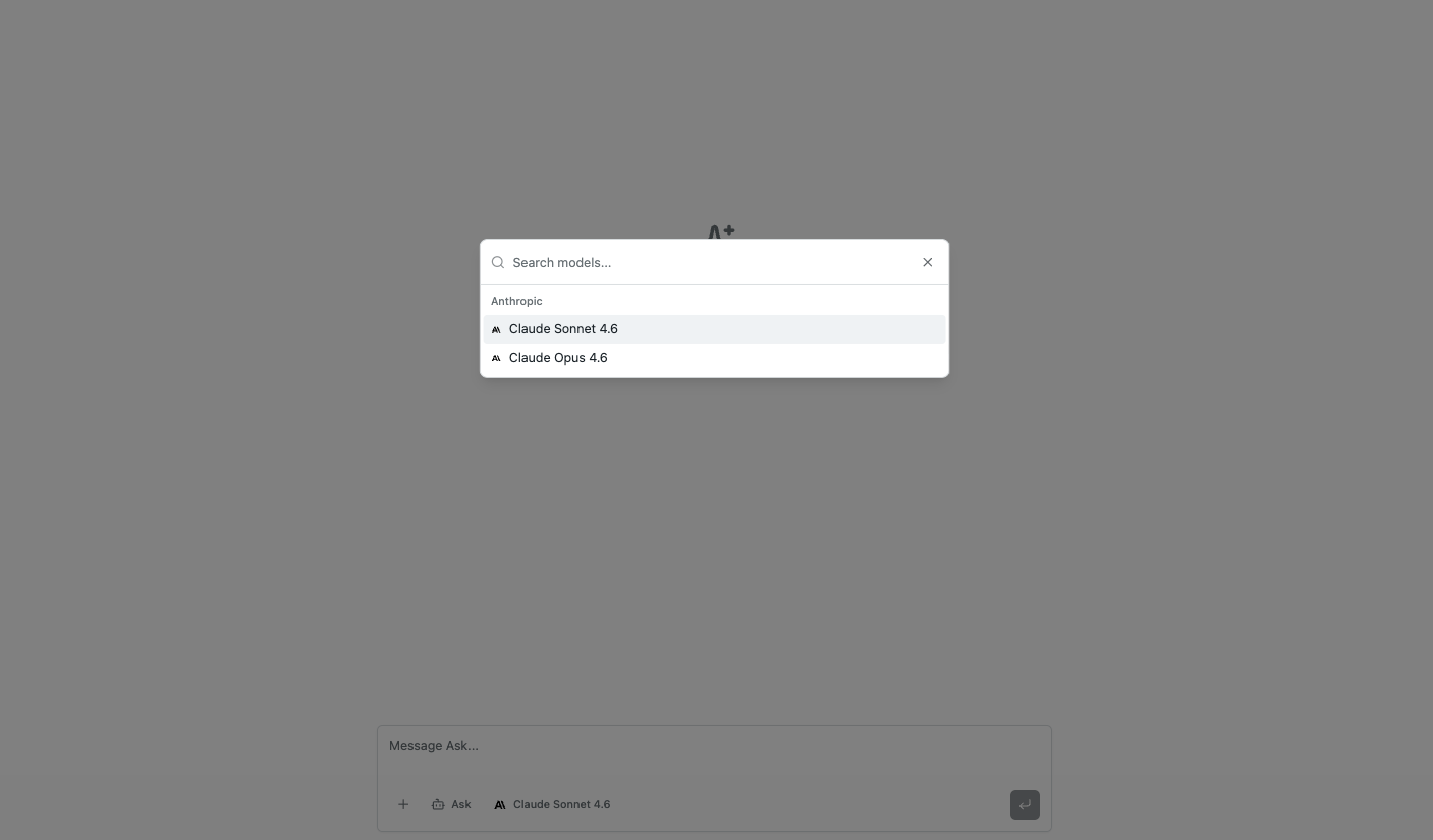 Model selector dropdown showing available AI models