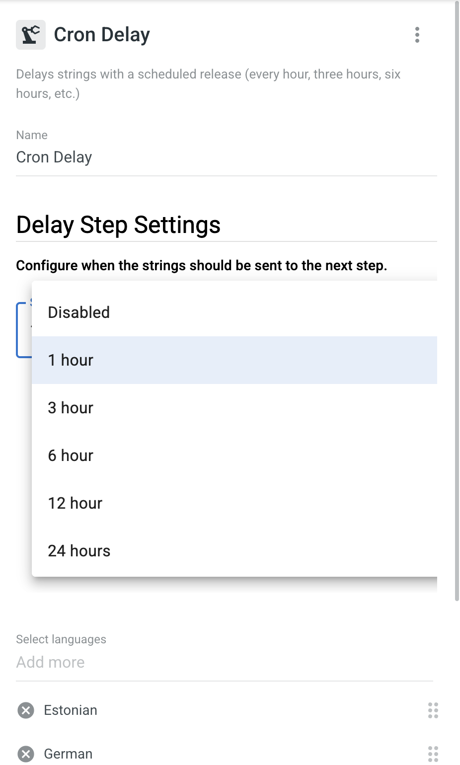 Cron Delay step in Crowdin Workflows