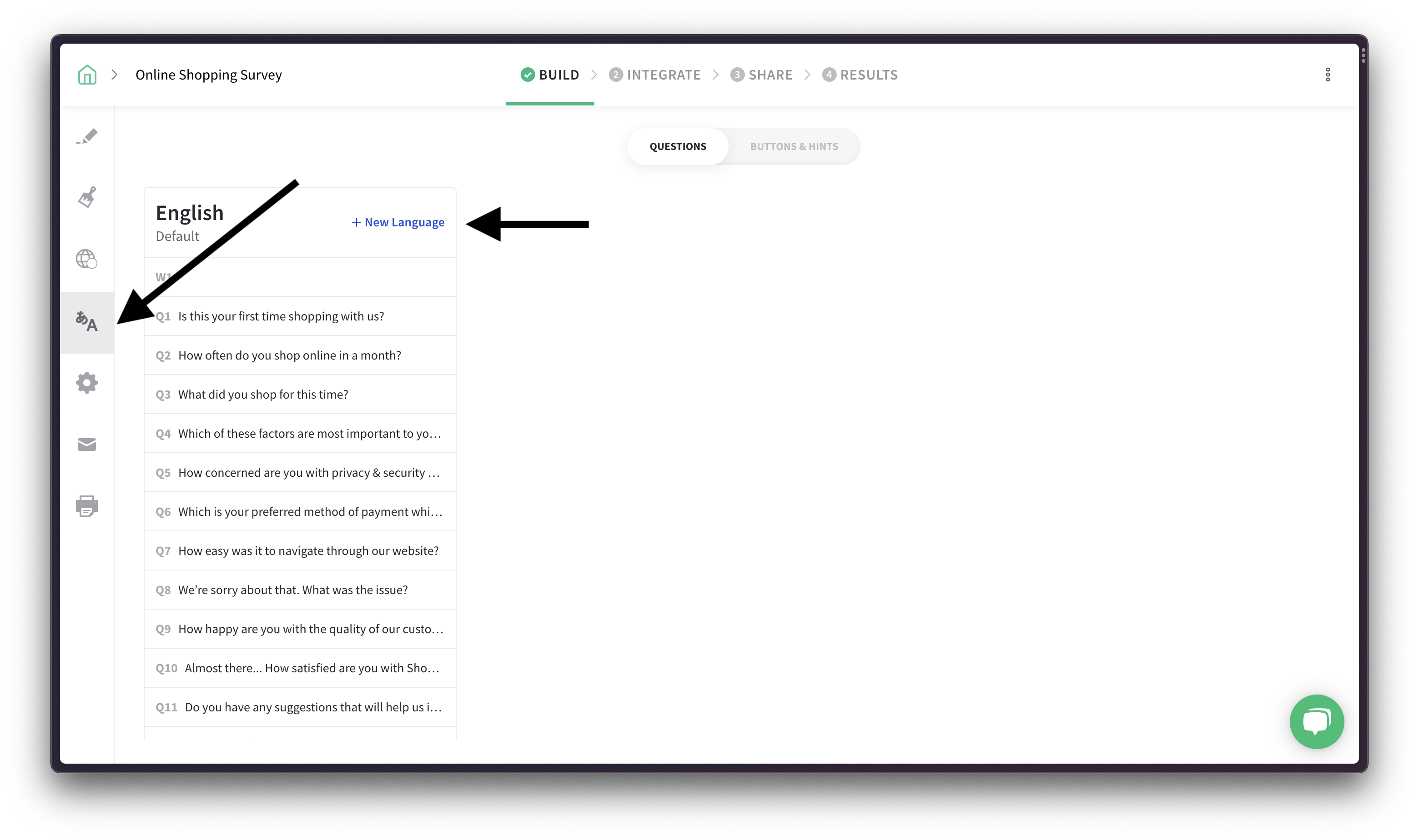 Adding new language to a survey