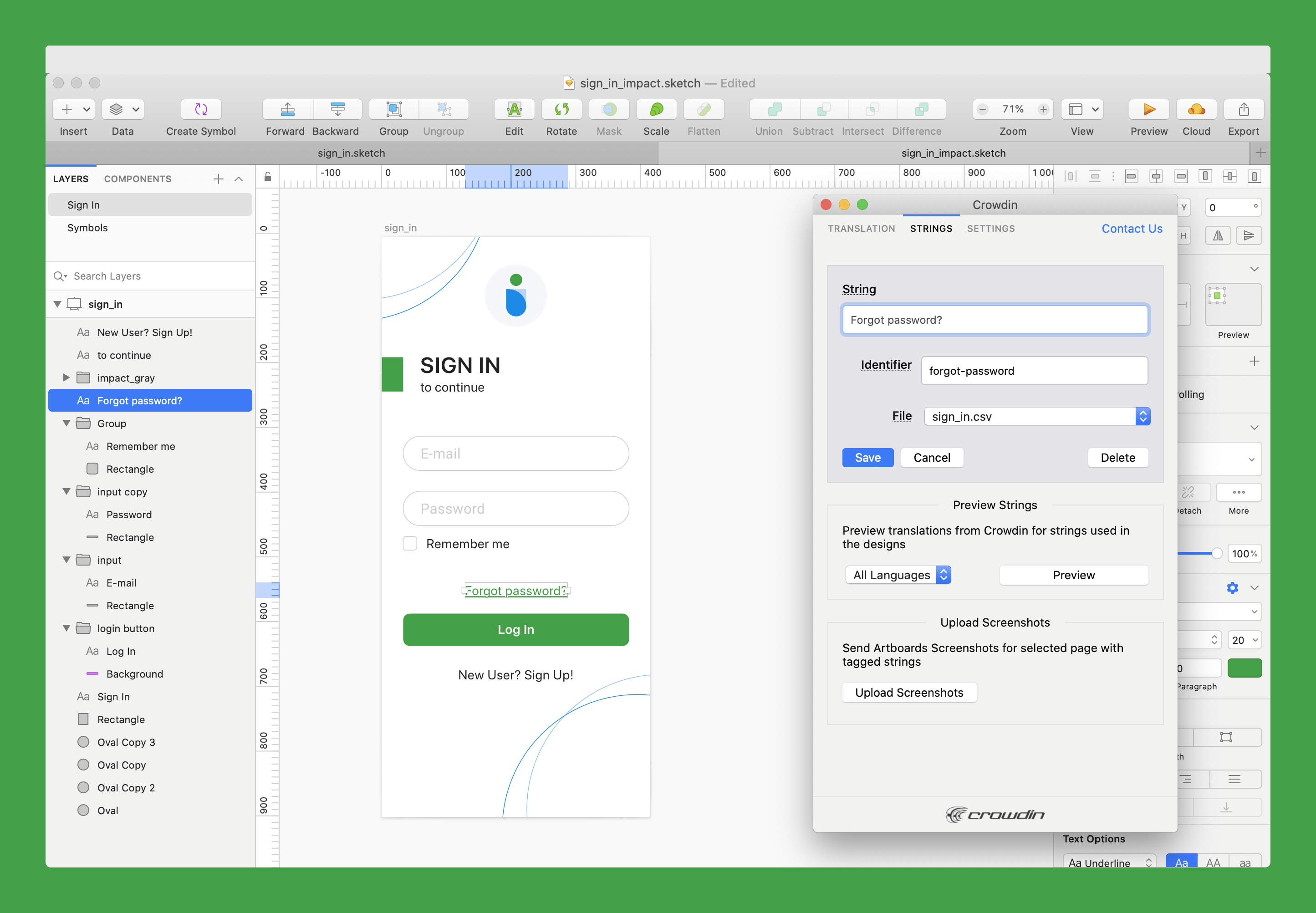 Sketch Localization with Crowdin, Screenshot