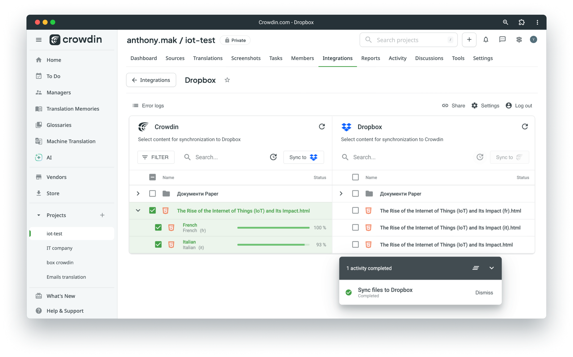 Dropbox translation synchronization.