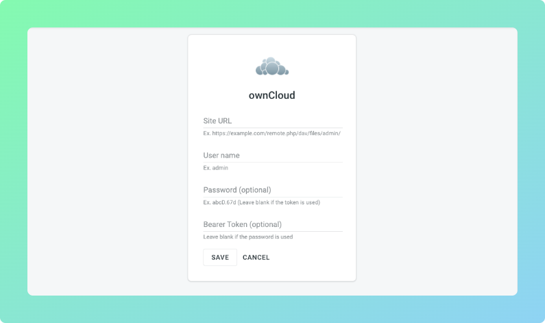 ownCloud configuration. Screenshot