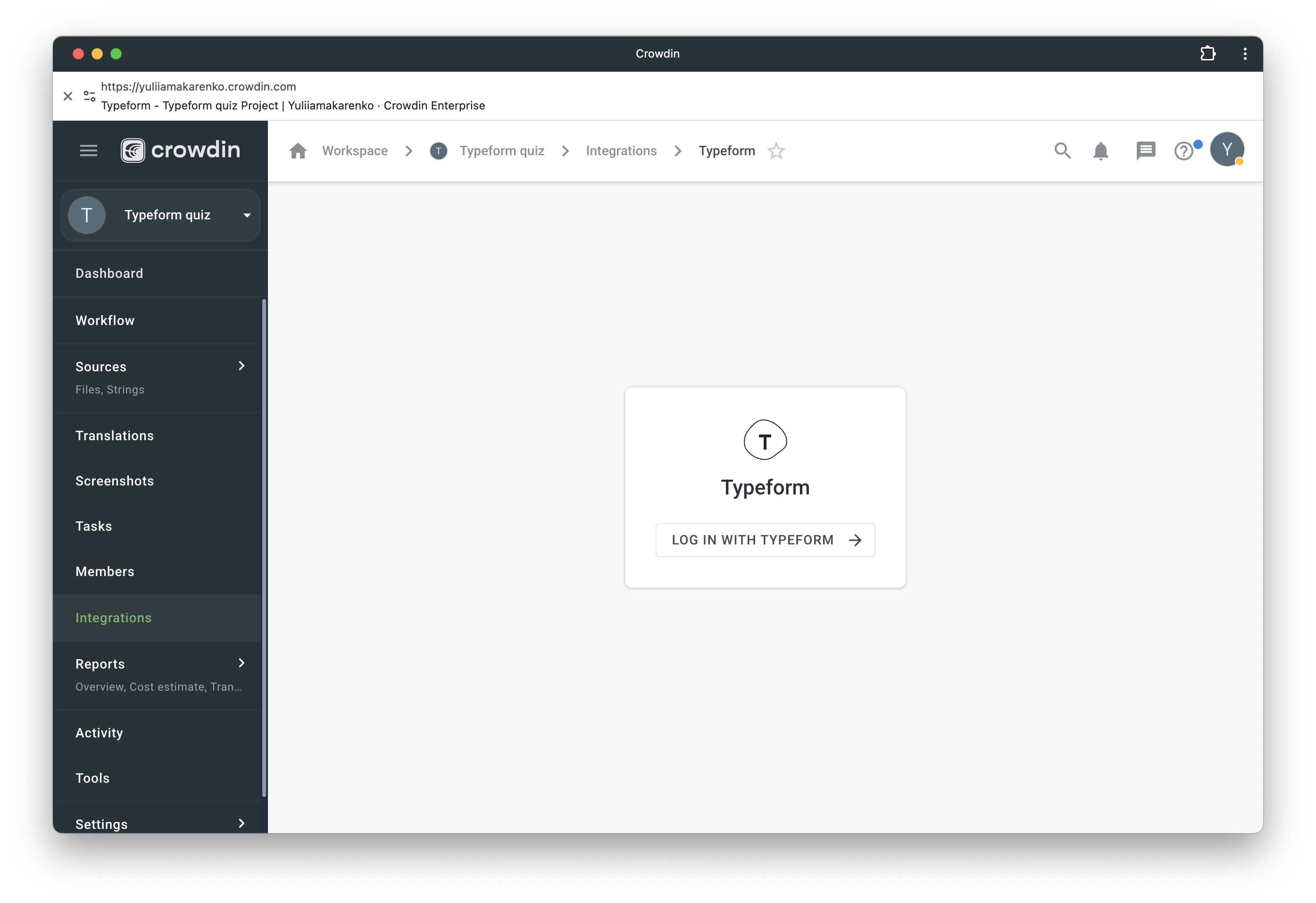 Typeform-Crowdin integration configuration.