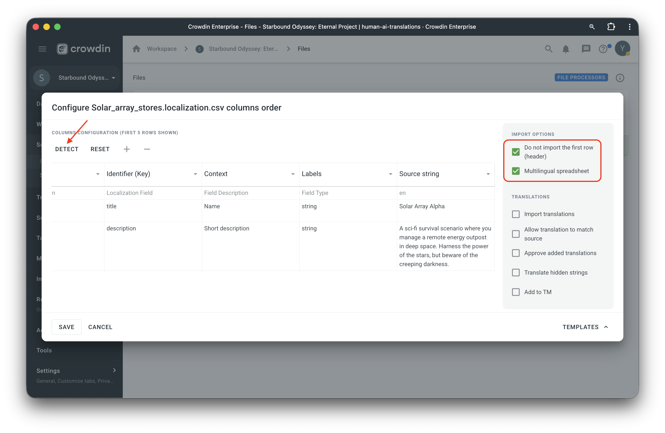Configure CSV file
