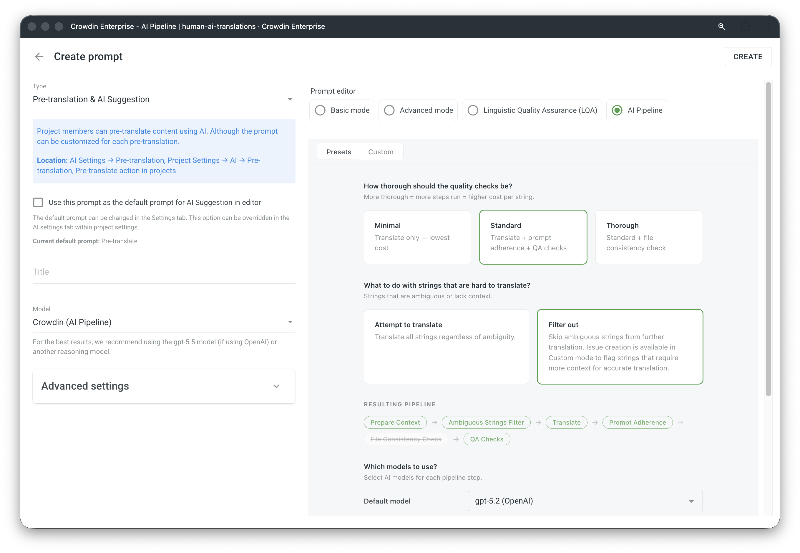 Choose an AI Pipeline Preset