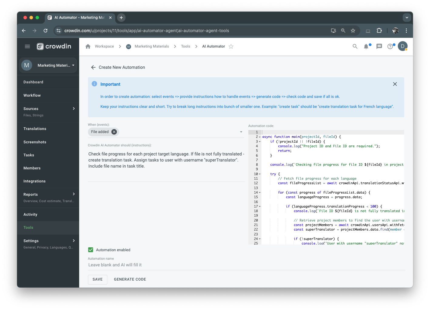 Screenshot of the AI Automator in action