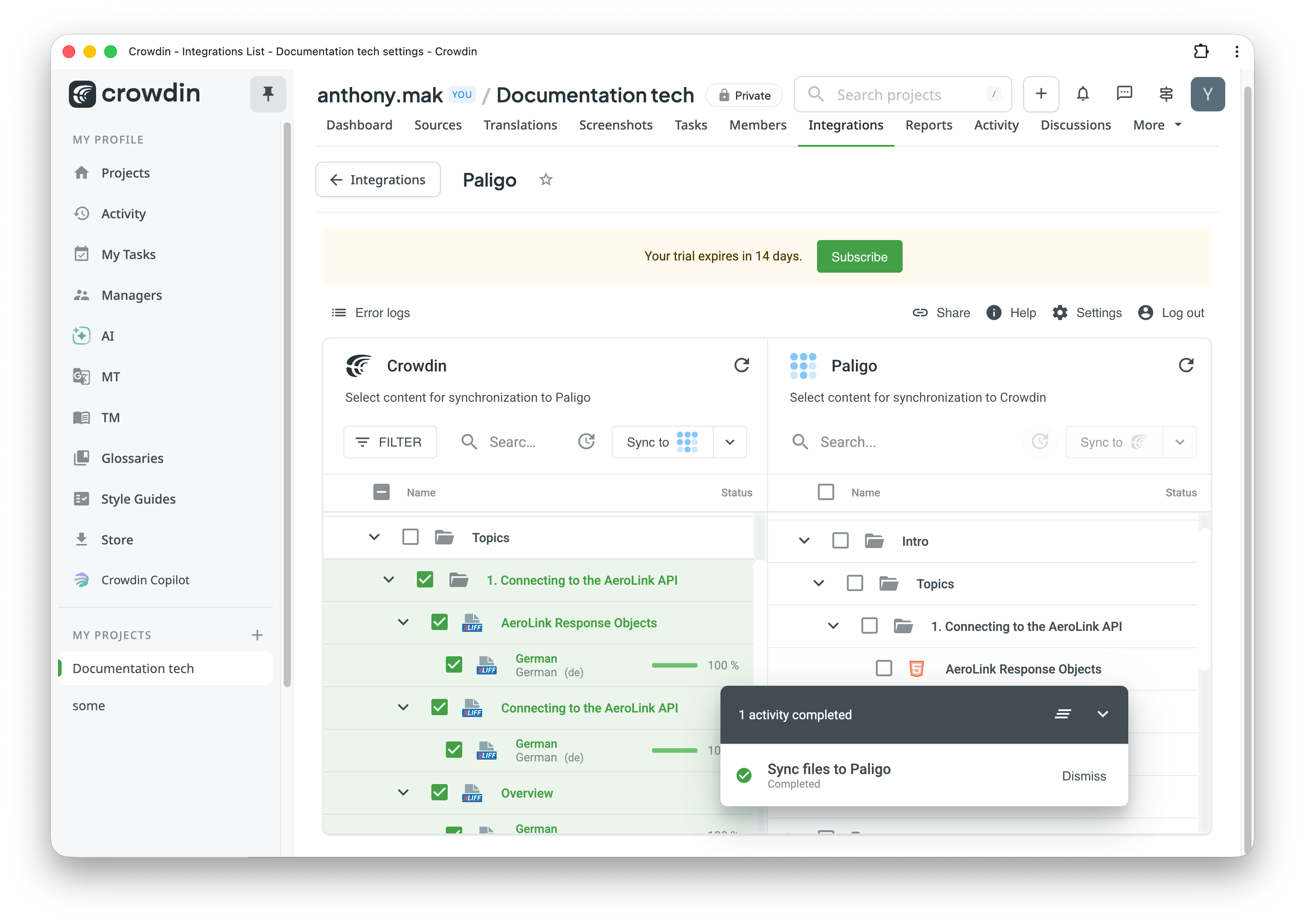 Paligo translation synchronization.