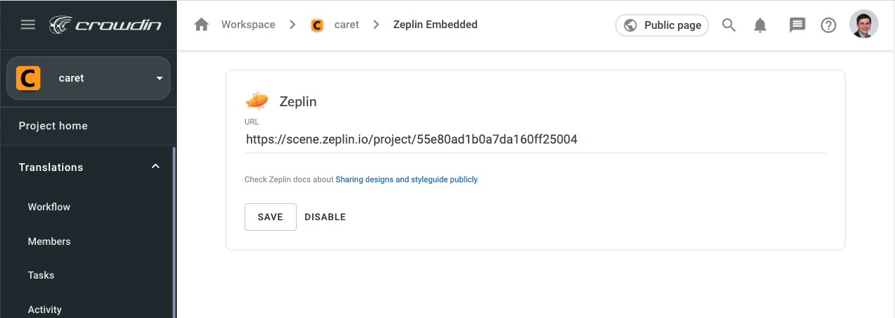Zeplin Embedded. Screenshot