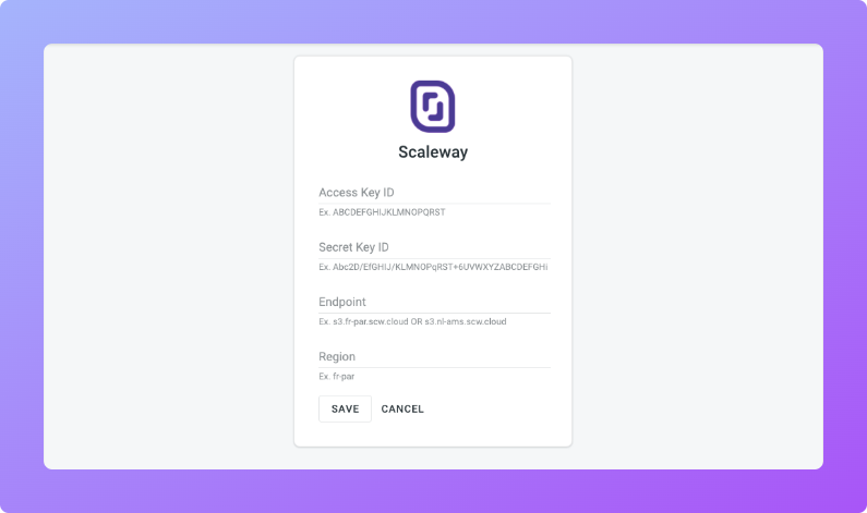 Scaleway configuration. Screenshot