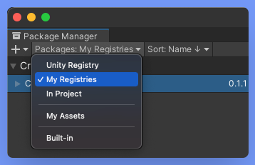 In the Package Manager selecting the My Registries option, screenshot