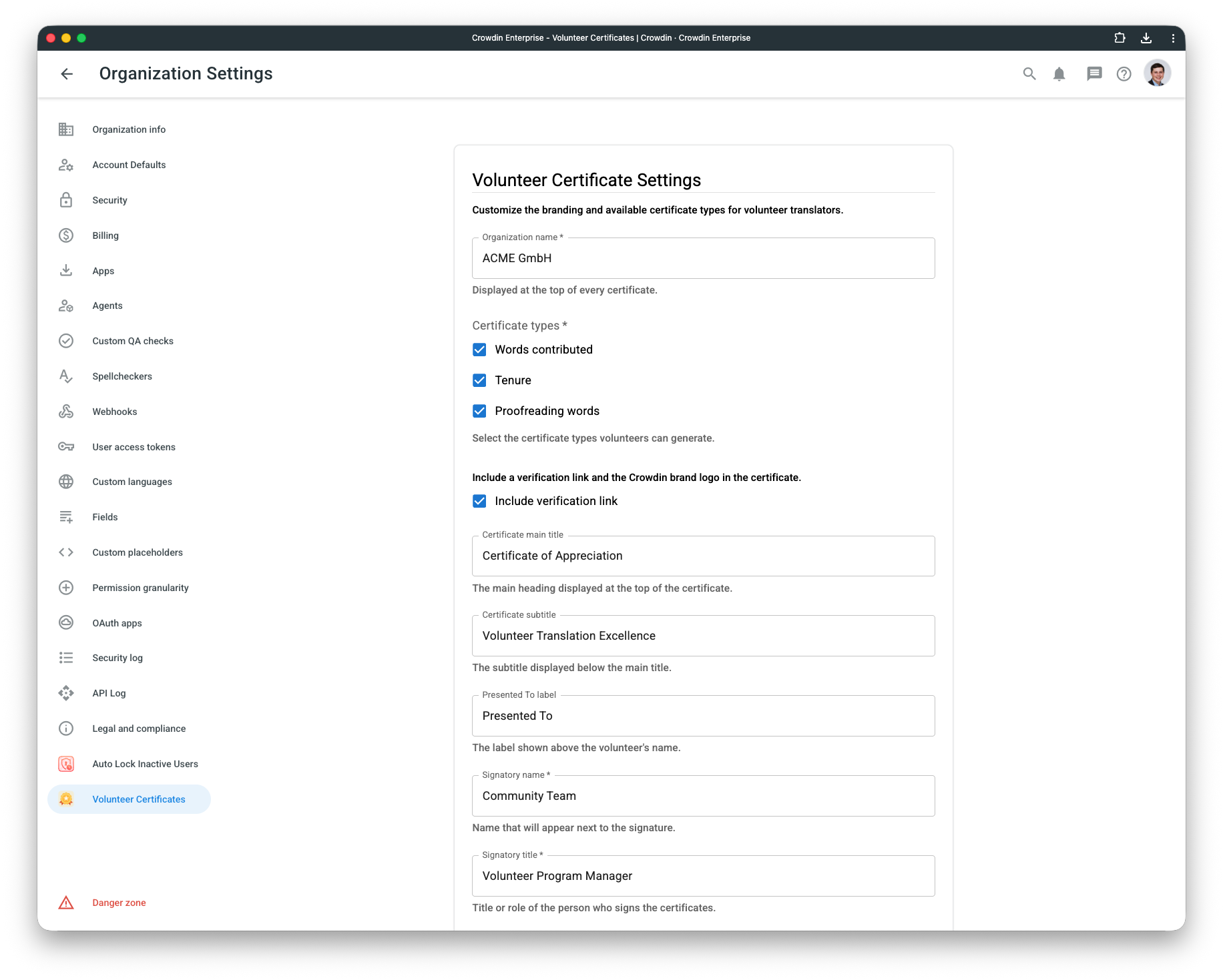 Configuring Crowdin certificates