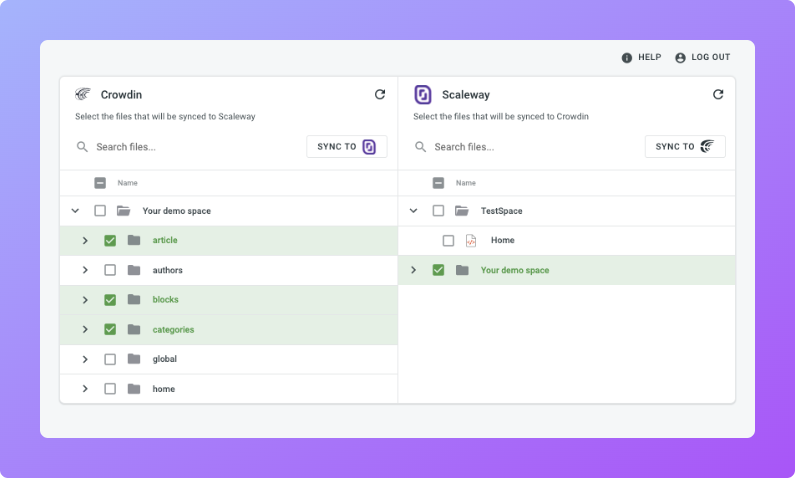 Scaleway translation synchronization. Screenshot