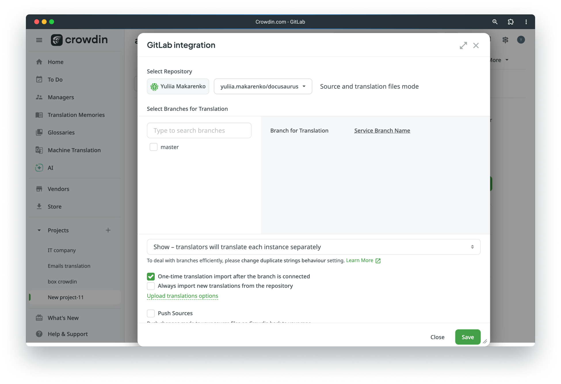 Select a repository for translation