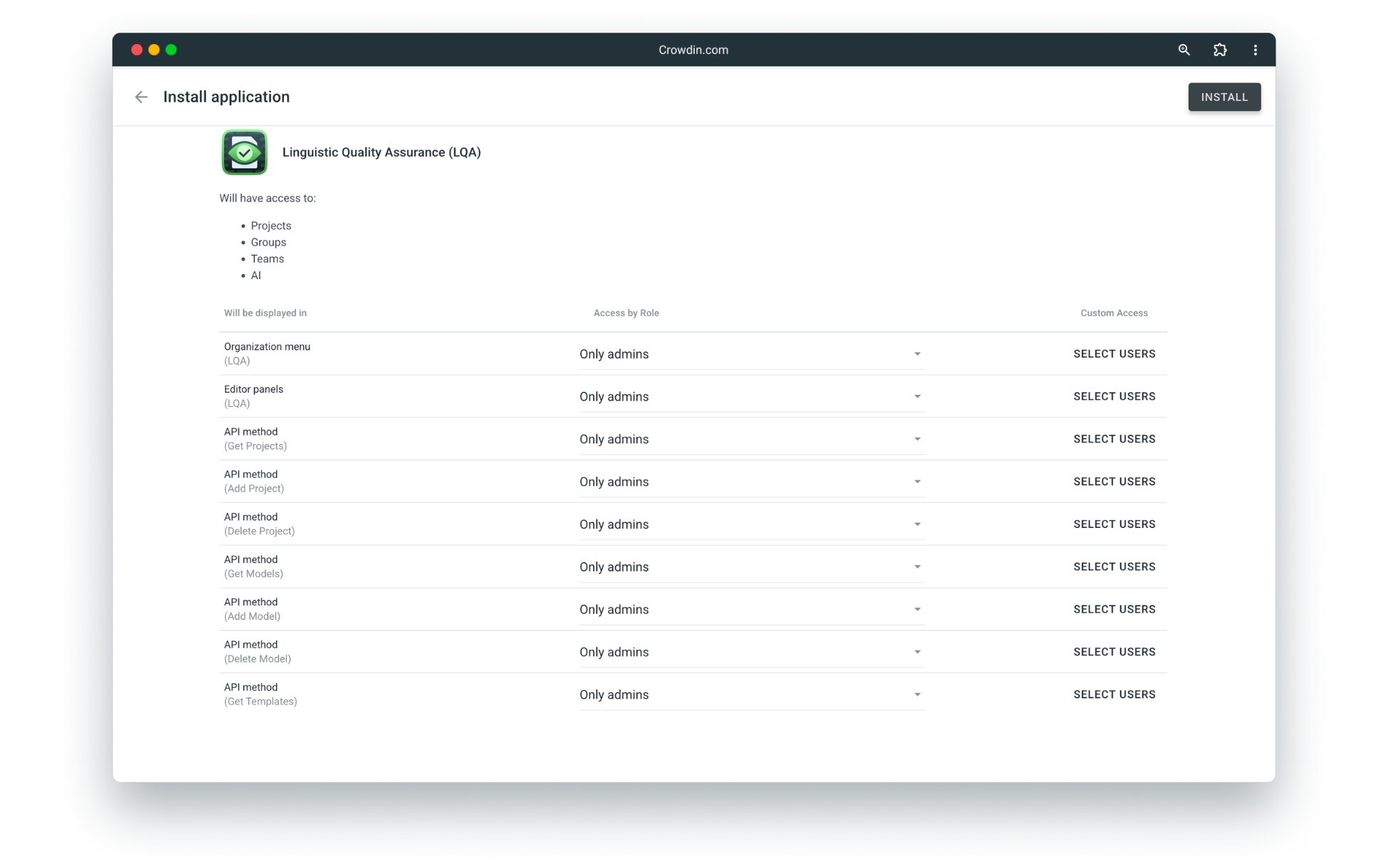 Install LQA tool
