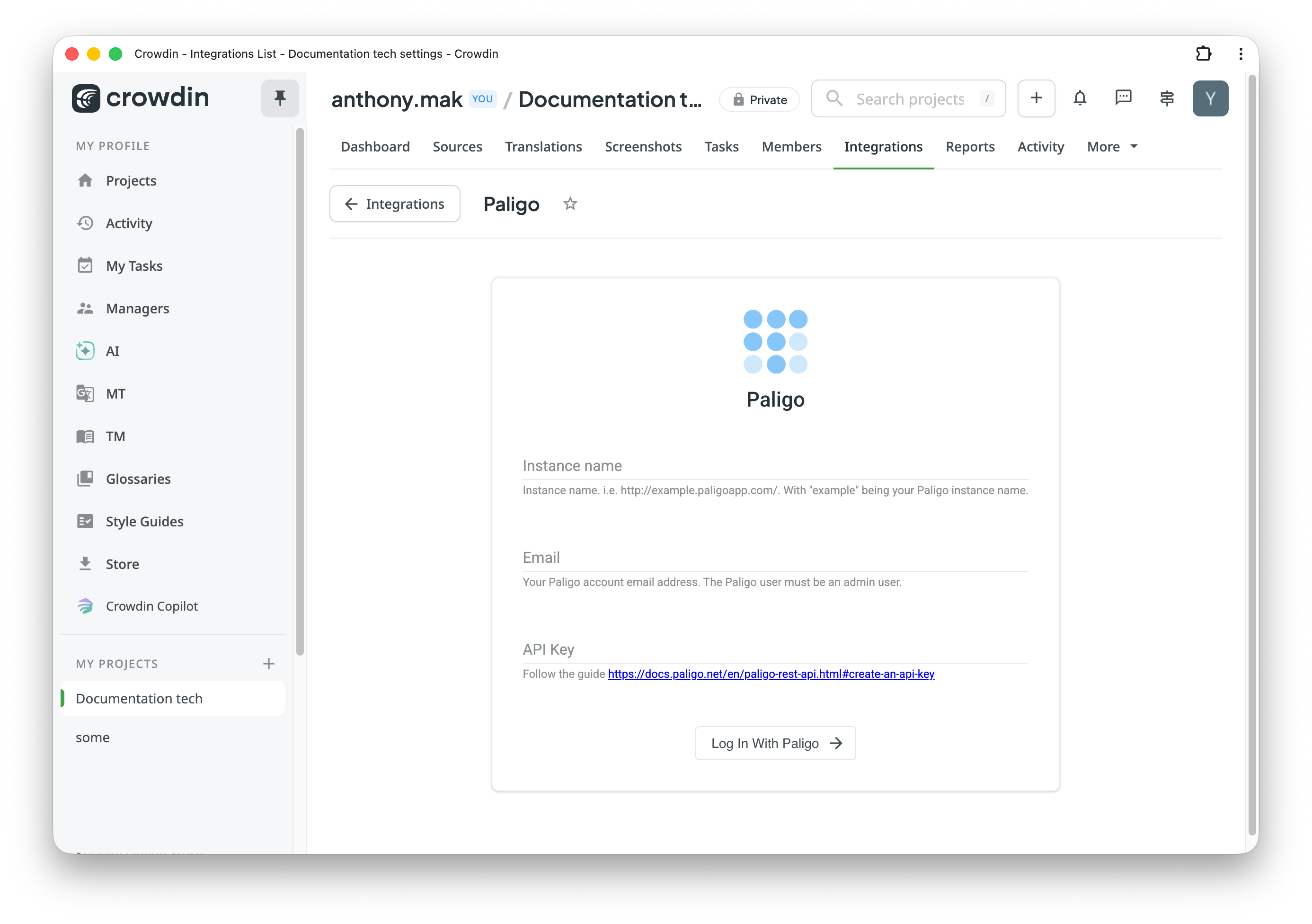 Paligo configuration in Crowdin