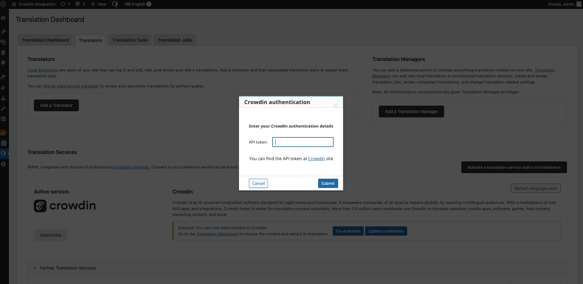 Connect WPML to Crowdin using API token
