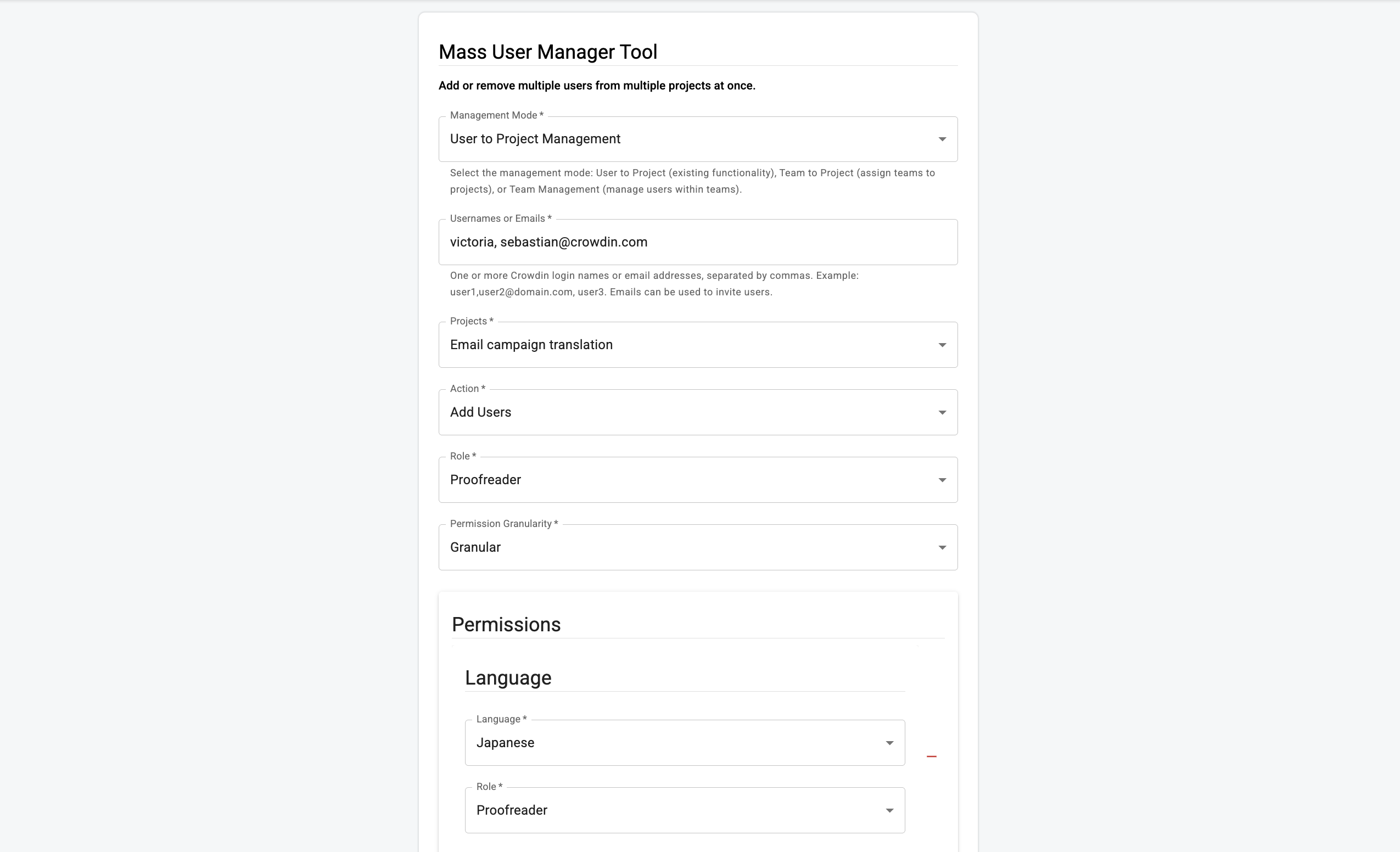 User to project management
