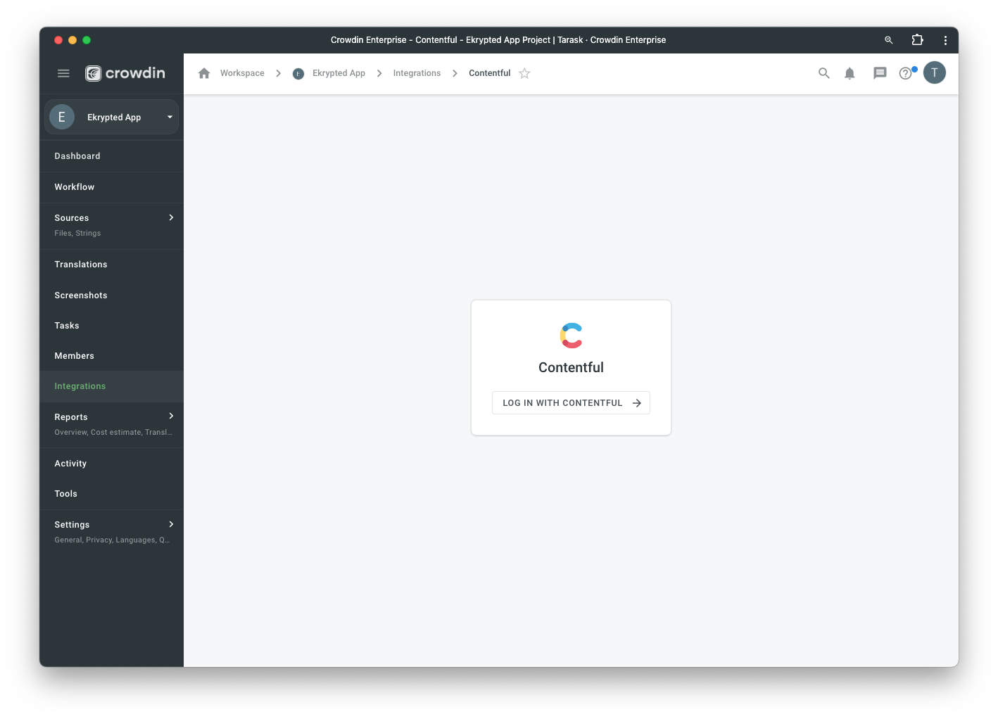 Contentful configuration. Contentful localization setup in Crowdin: screenshot