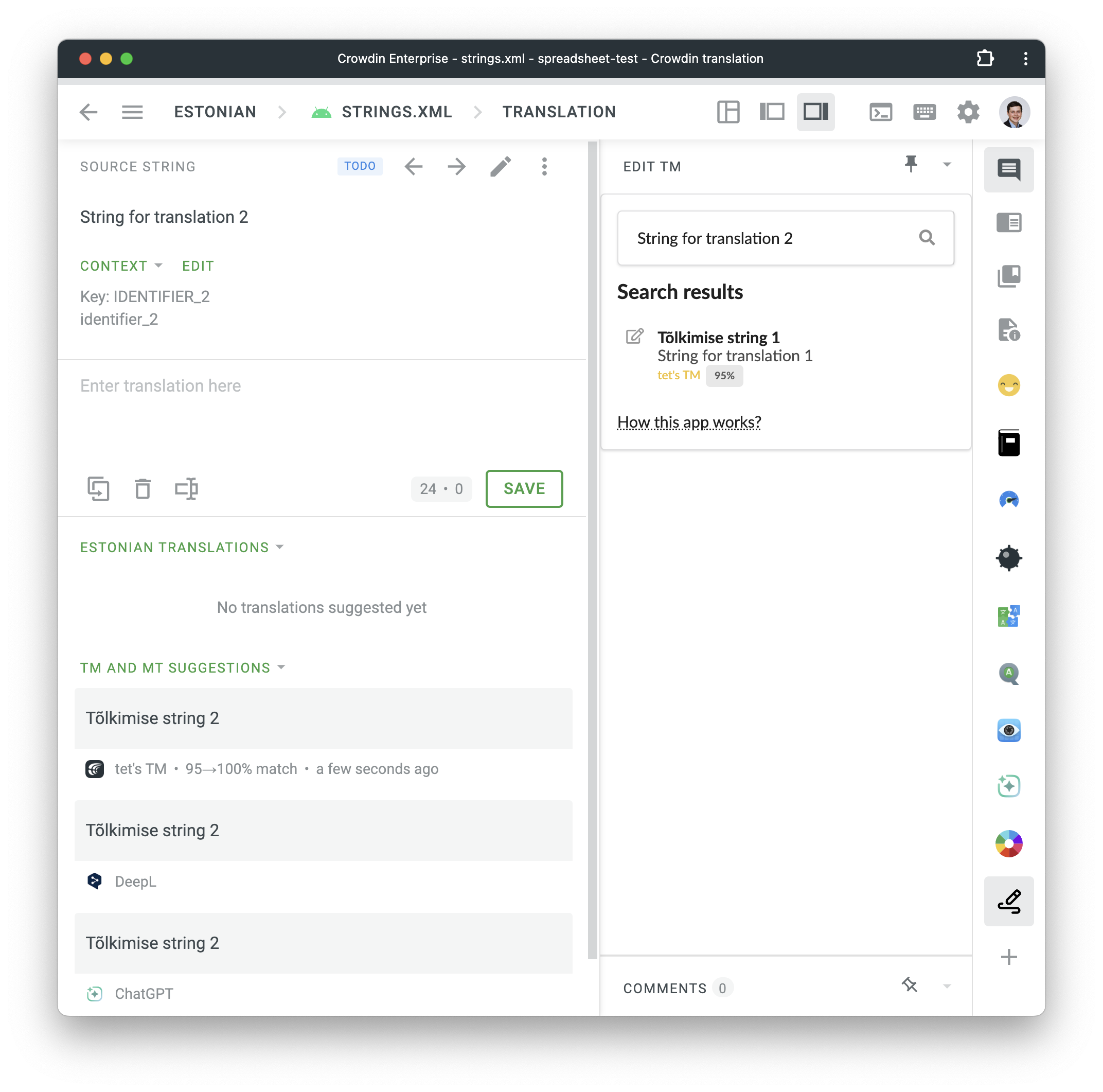 Edit TM record app in Crowdin
